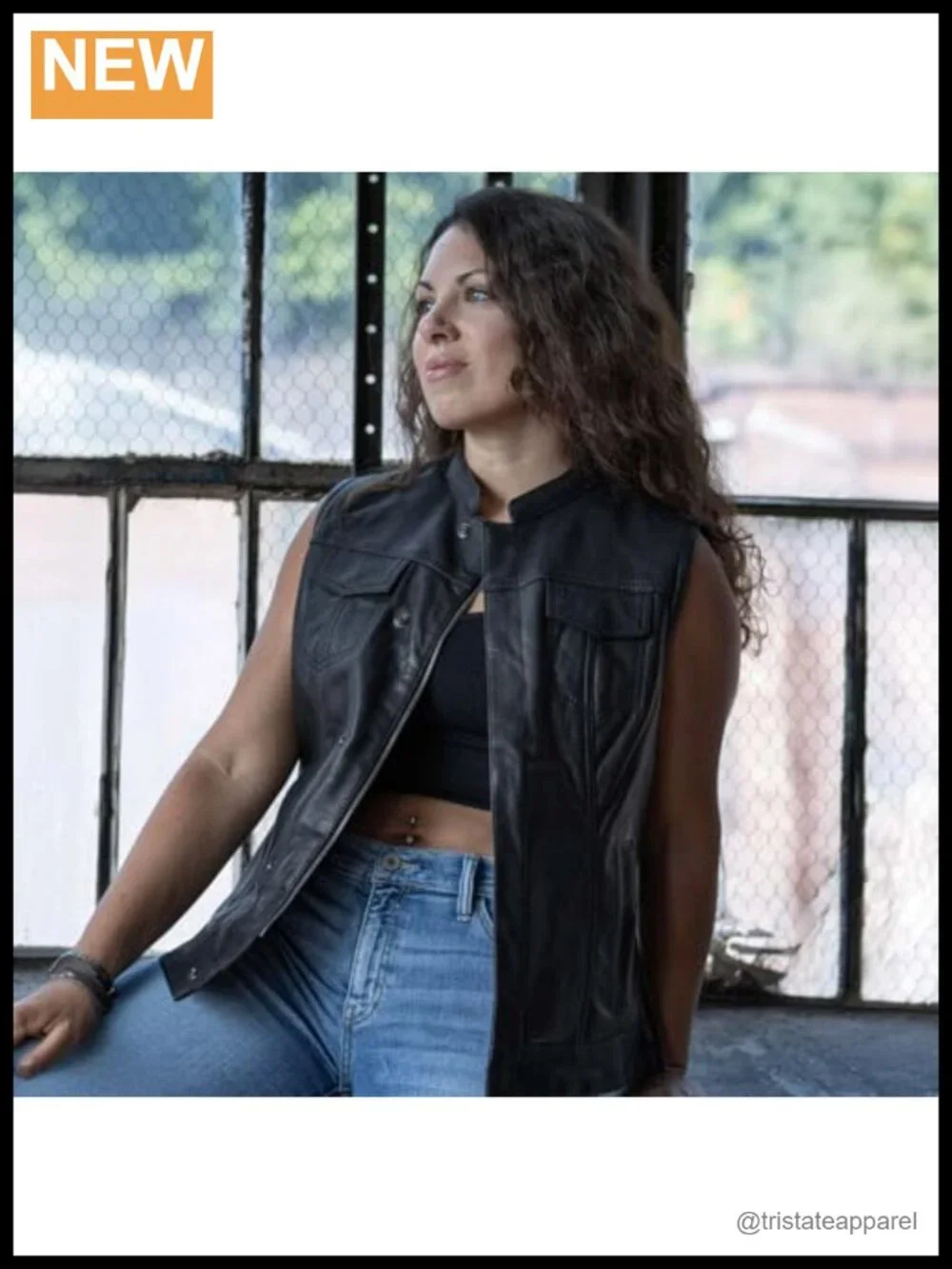Women's Leather Motorcycle Vest Concealed Carry Snap Zip Closure